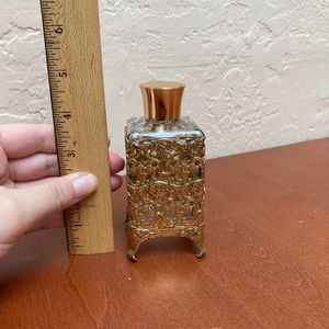Midcentury Hollywood Regency Perfume Bottle with Gold Floral Filigree Cover